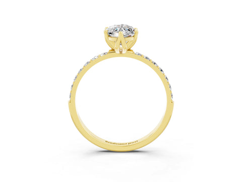 Yellow gold Marquise Cut Moissanite Solitaire Engagement Ring with Pavé Band and Prong Setting_3