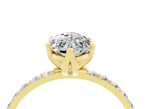 Yellow gold Marquise Cut Moissanite Solitaire Engagement Ring with Pavé Band and Prong Setting_4