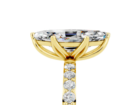 Yellow gold Marquise Cut Moissanite Solitaire Engagement Ring with Pavé Band and Prong Setting_5