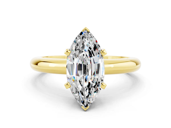 Yellow gold Marquise Cut Moissanite Solitaire Engagement Ring with Round Band and Four-Prong Setting