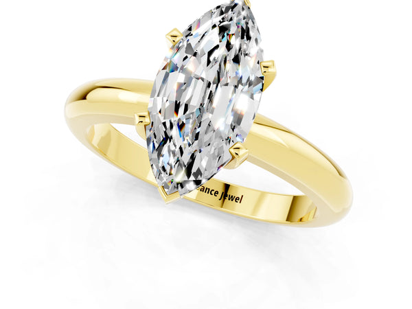 Yellow gold Marquise Cut Moissanite Solitaire Engagement Ring with Round Band and Four-Prong Setting