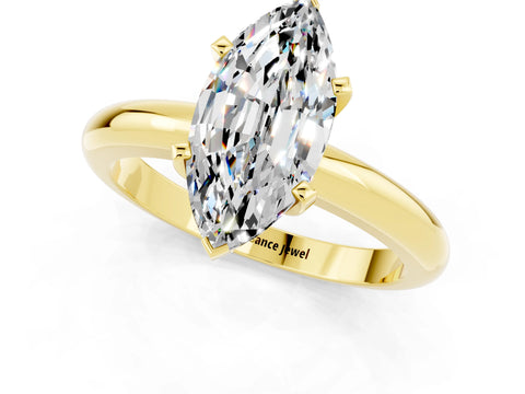 Yellow gold Marquise Cut Moissanite Solitaire Engagement Ring with Round Band and Four-Prong Setting_1