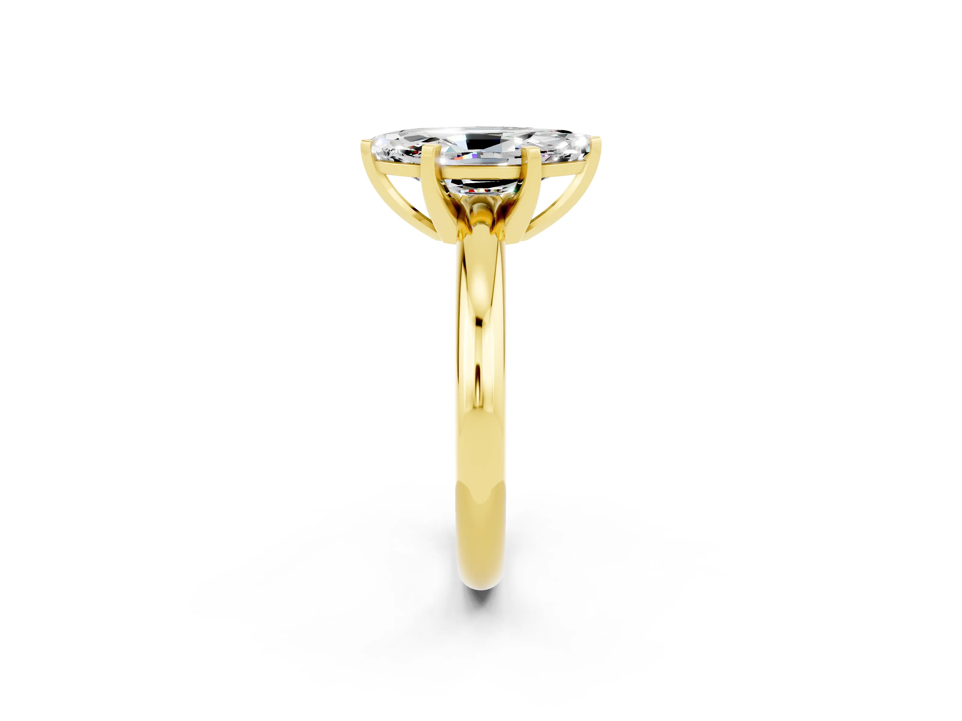 Yellow gold Marquise Cut Moissanite Solitaire Engagement Ring with Round Band and Four-Prong Setting_2