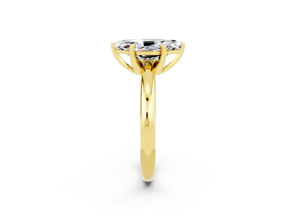Yellow gold Marquise Cut Moissanite Solitaire Engagement Ring with Round Band and Four-Prong Setting