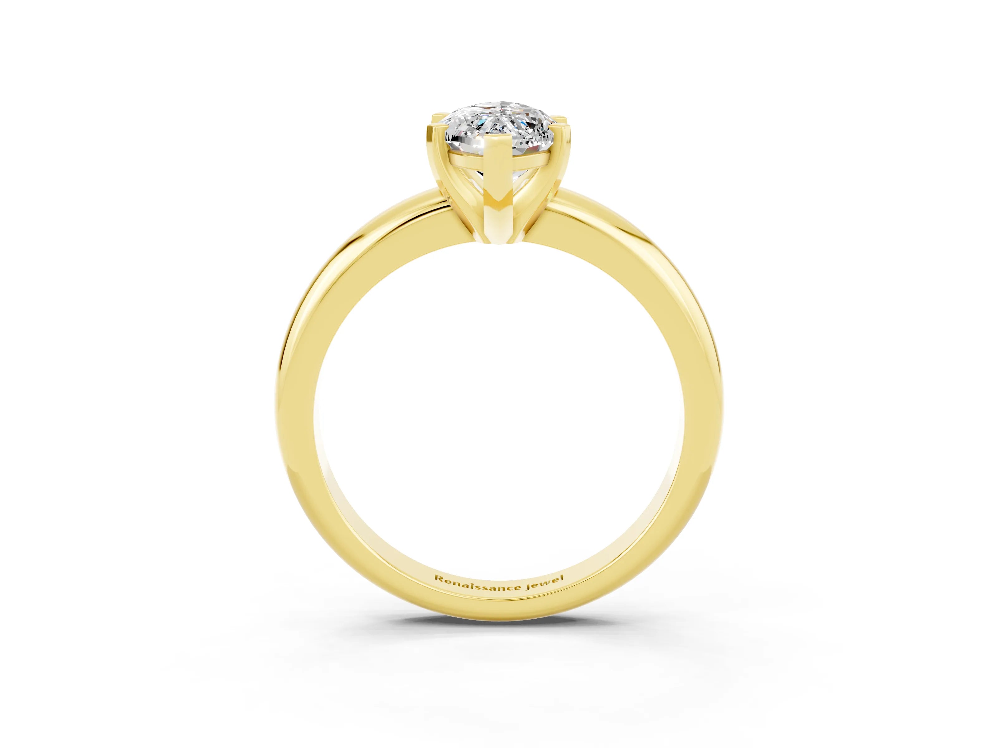 Yellow gold Marquise Cut Moissanite Solitaire Engagement Ring with Round Band and Four-Prong Setting_3