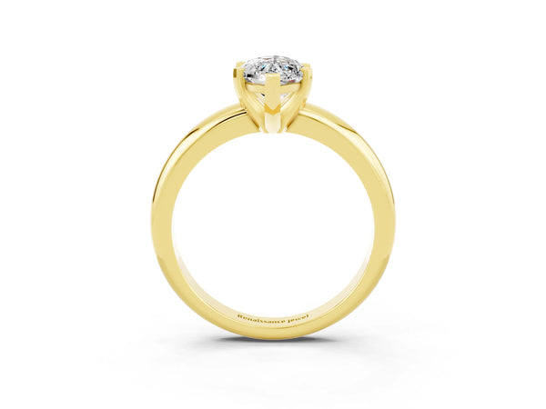 Yellow gold Marquise Cut Moissanite Solitaire Engagement Ring with Round Band and Four-Prong Setting