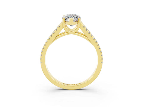 Yellow gold Marquise Cut Moissanite Solitaire Engagement Ring with Split Shank Pavé Band_3