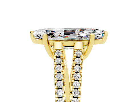 Yellow gold Marquise Cut Moissanite Solitaire Engagement Ring with Split Shank Pavé Band_5