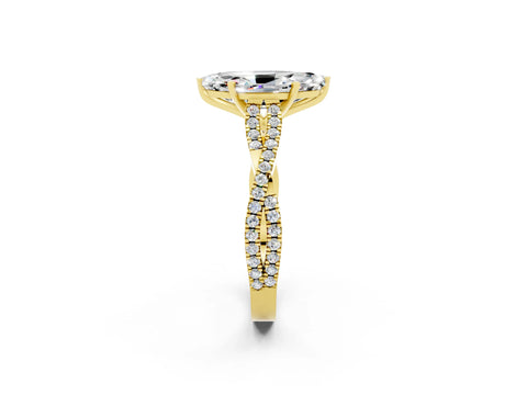 Yellow gold Marquise Cut Moissanite Solitaire Engagement Ring with Twisted Pavé Band and Four-Prong Setting_2