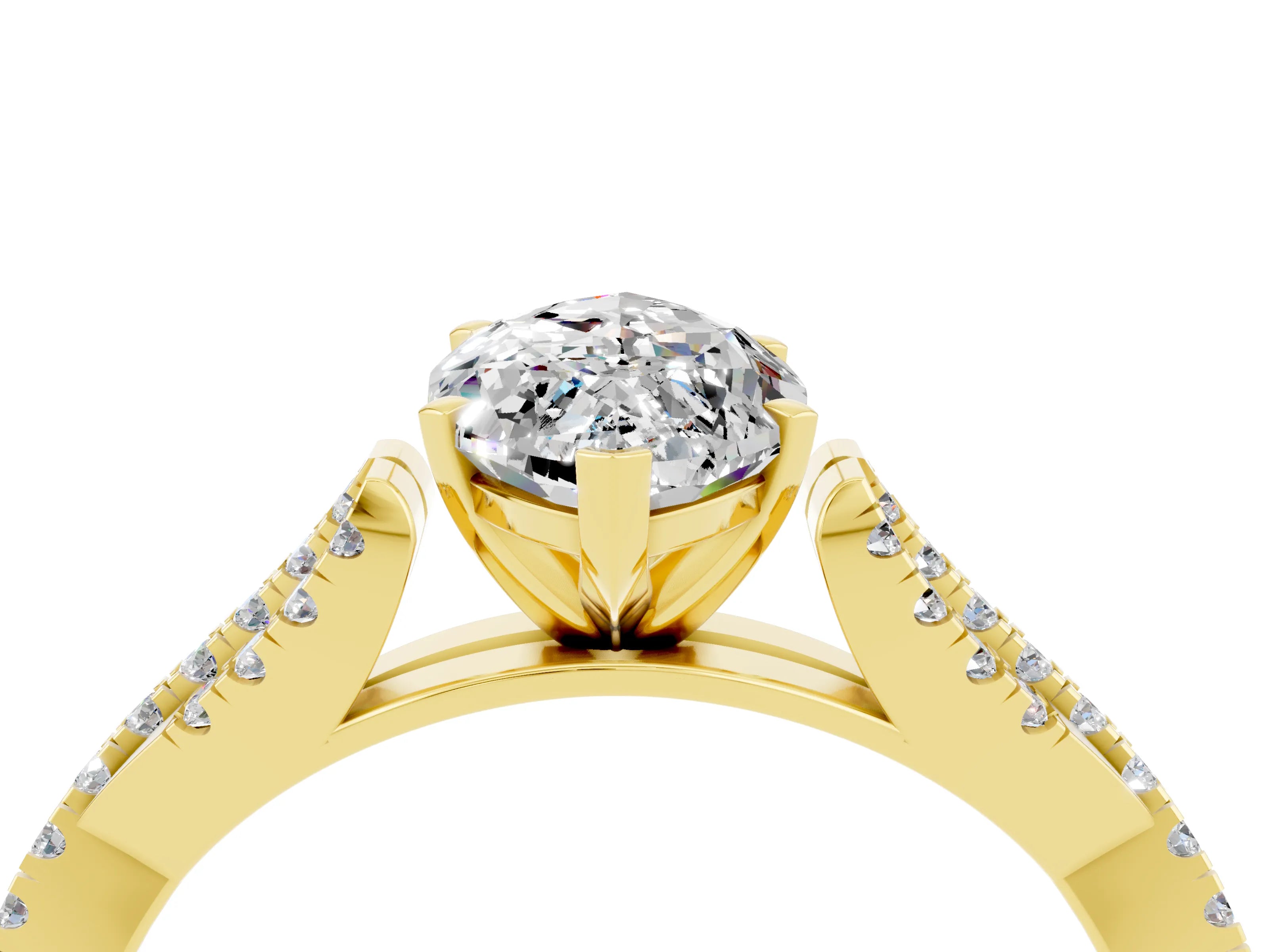 Yellow gold Marquise Cut Moissanite Solitaire Engagement Ring with Twisted Pavé Band and Four-Prong Setting_4