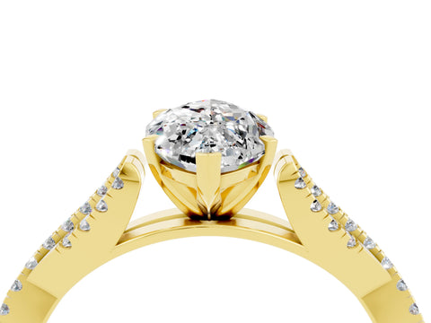 Yellow gold Marquise Cut Moissanite Solitaire Engagement Ring with Twisted Pavé Band and Four-Prong Setting_4