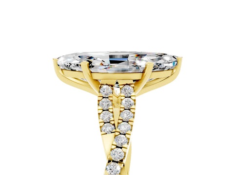 Yellow gold Marquise Cut Moissanite Solitaire Engagement Ring with Twisted Pavé Band and Four-Prong Setting_5