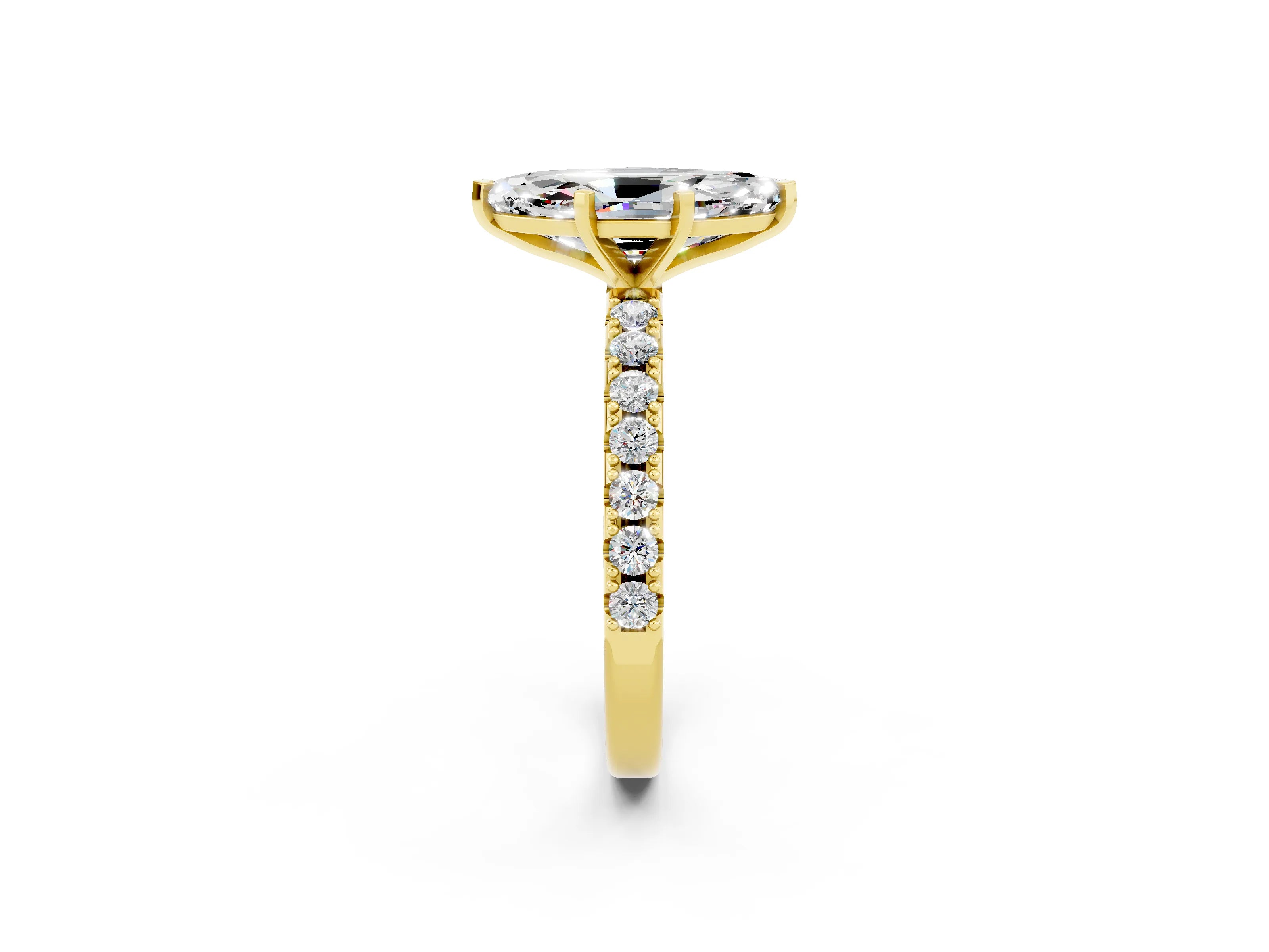 Yellow gold Marquise Cut Moissanite Solitaire Pavé Band with Four-Prong Setting_2