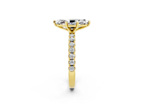 Yellow gold Marquise Cut Moissanite Solitaire Pavé Band with Four-Prong Setting_2
