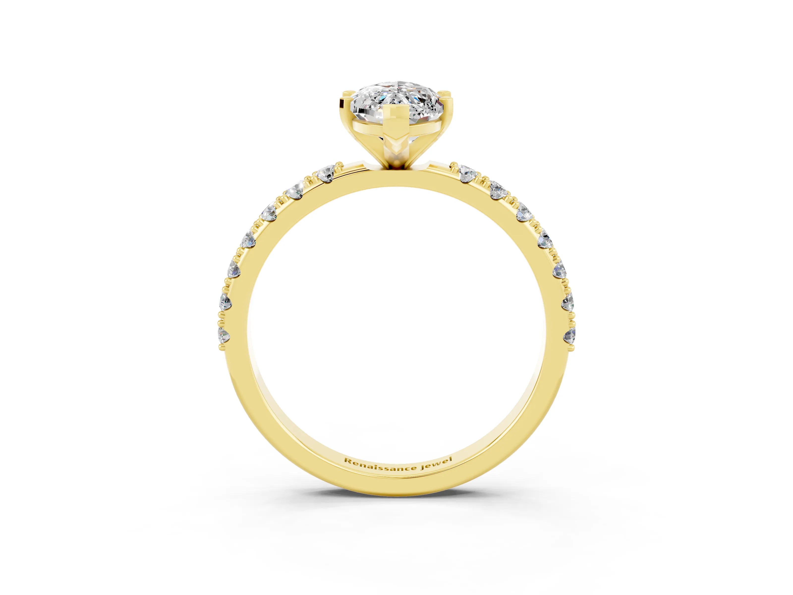 Yellow gold Marquise Cut Moissanite Solitaire Pavé Band with Four-Prong Setting_3