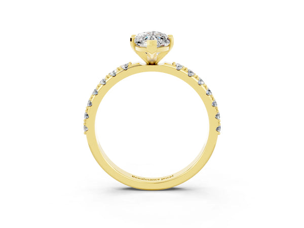 Yellow gold Marquise Cut Moissanite Solitaire Pavé Band with Four-Prong Setting