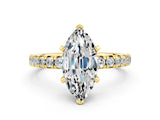 Yellow gold Marquise Cut Moissanite Solitaire Pavé Engagement Ring with Round Band and Prong Setting_12