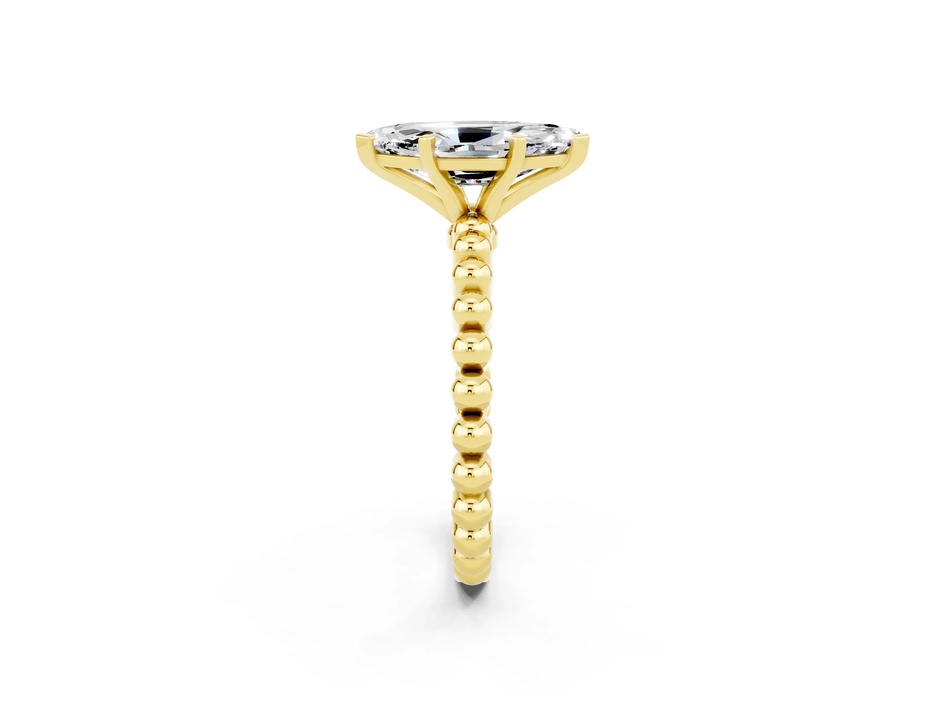 Yellow gold Marquise Cut Moissanite Solitaire Ring with Beaded Band and Prong Setting_2