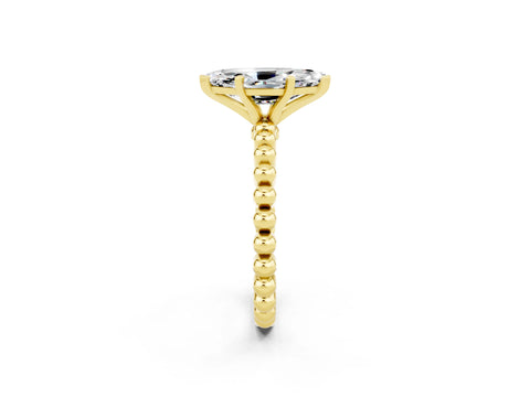 Yellow gold Marquise Cut Moissanite Solitaire Ring with Beaded Band and Prong Setting_2