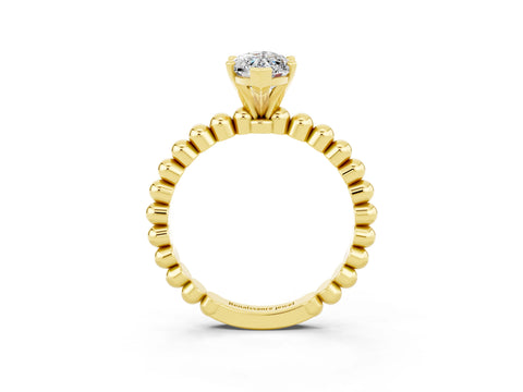Yellow gold Marquise Cut Moissanite Solitaire Ring with Beaded Band and Prong Setting_3