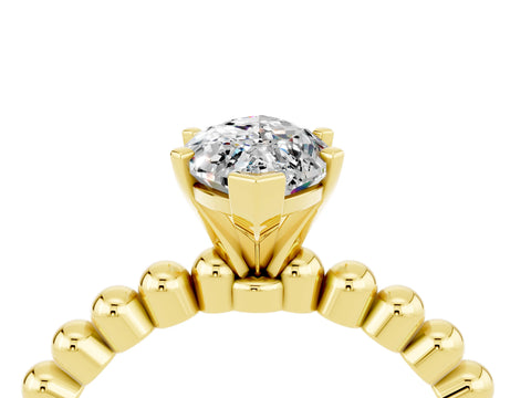Yellow gold Marquise Cut Moissanite Solitaire Ring with Beaded Band and Prong Setting_4