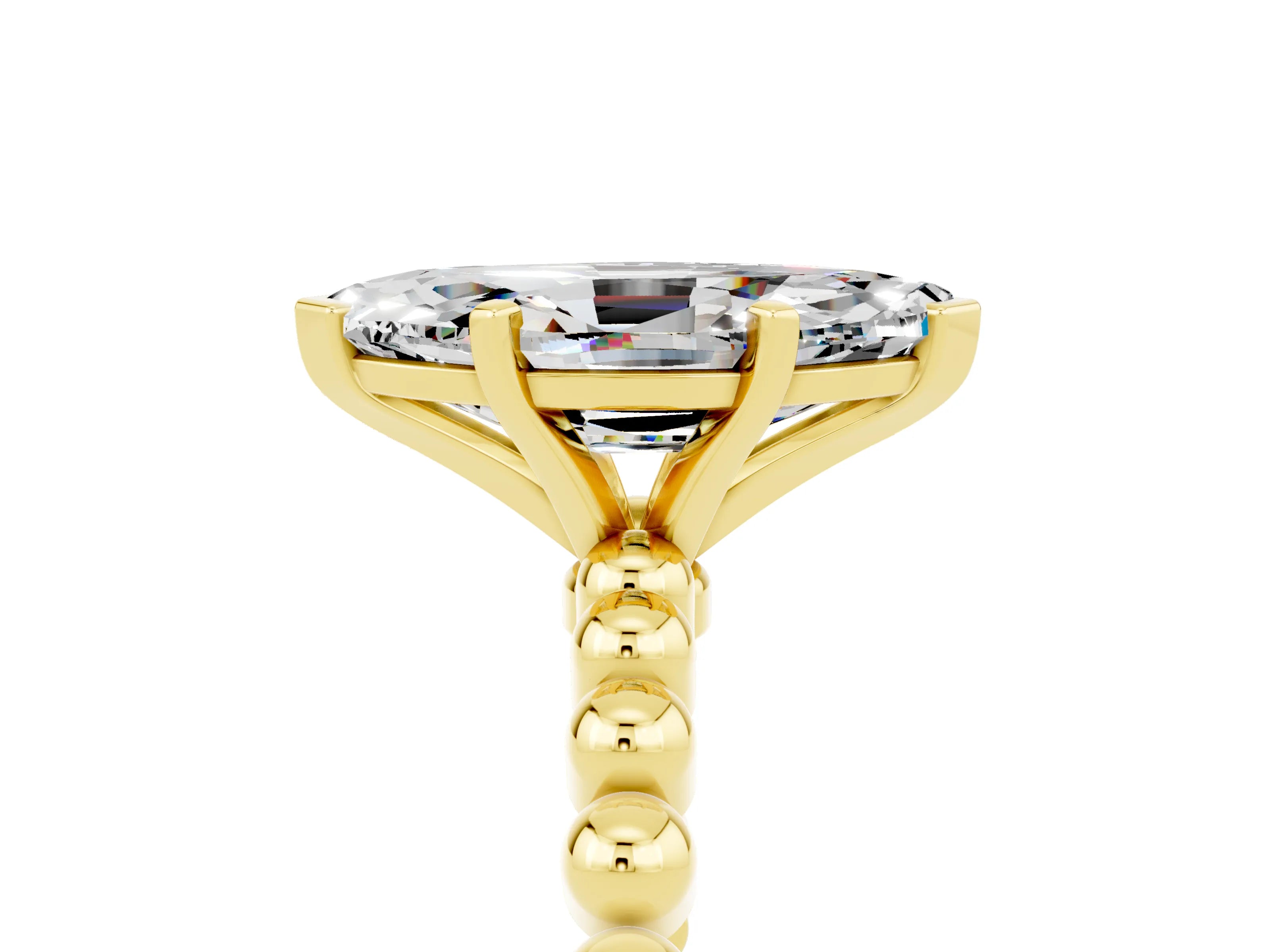 Yellow gold Marquise Cut Moissanite Solitaire Ring with Beaded Band and Prong Setting_5