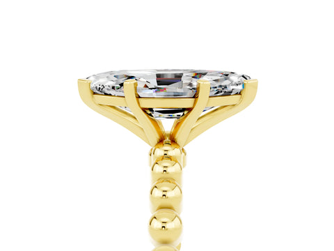 Yellow gold Marquise Cut Moissanite Solitaire Ring with Beaded Band and Prong Setting_5