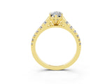 Yellow gold Marquise Cut Moissanite Solitaire Ring with Cathedral Setting and Pavé Band_3