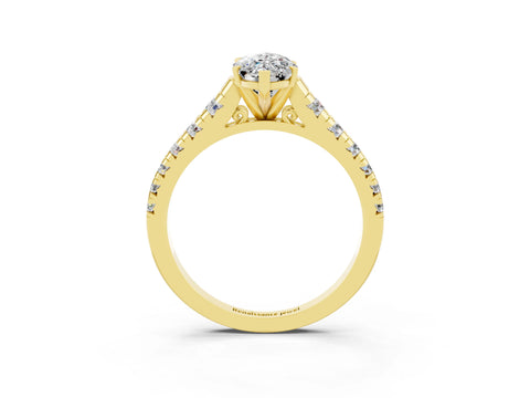 Yellow gold Marquise Cut Moissanite Solitaire Ring with Cathedral Setting and Pavé Band_3
