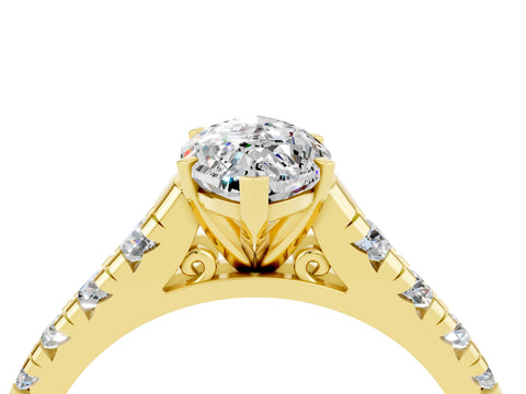 Yellow gold Marquise Cut Moissanite Solitaire Ring with Cathedral Setting and Pavé Band_4