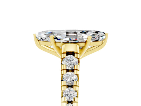 Yellow gold Marquise Cut Moissanite Solitaire Ring with Cathedral Setting and Pavé Band_5