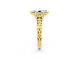 Yellow gold Marquise Cut Moissanite Solitaire Ring with Filigree Band and Four-Prong Setting_26
