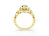 Yellow gold Marquise Cut Moissanite Solitaire Ring with Filigree Band and Four-Prong Setting_27