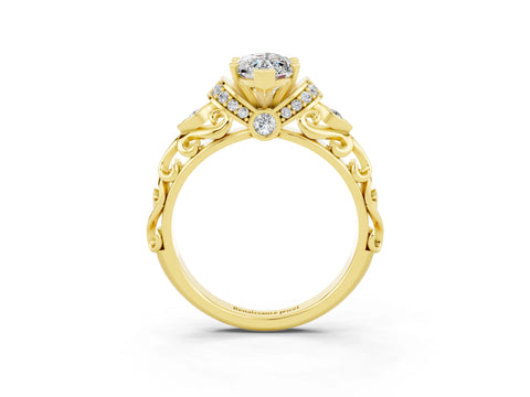 Yellow gold Marquise Cut Moissanite Solitaire Ring with Filigree Band and Four-Prong Setting_27