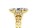 Yellow gold Marquise Cut Moissanite Solitaire Ring with Filigree Band and Four-Prong Setting_29