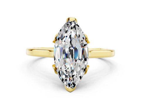 Yellow gold Marquise Cut Moissanite Solitaire Ring with Flower Prong Setting and Classic Band_12