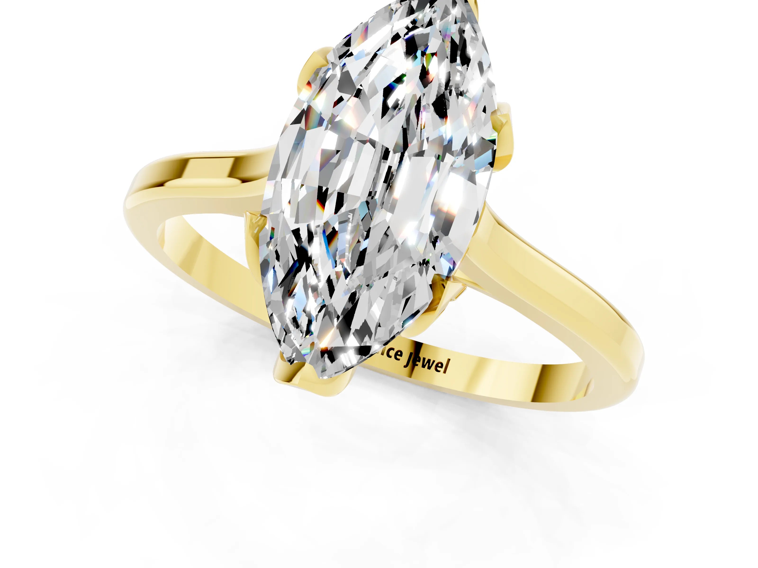 Yellow gold Marquise Cut Moissanite Solitaire Ring with Flower Prong Setting and Classic Band_13