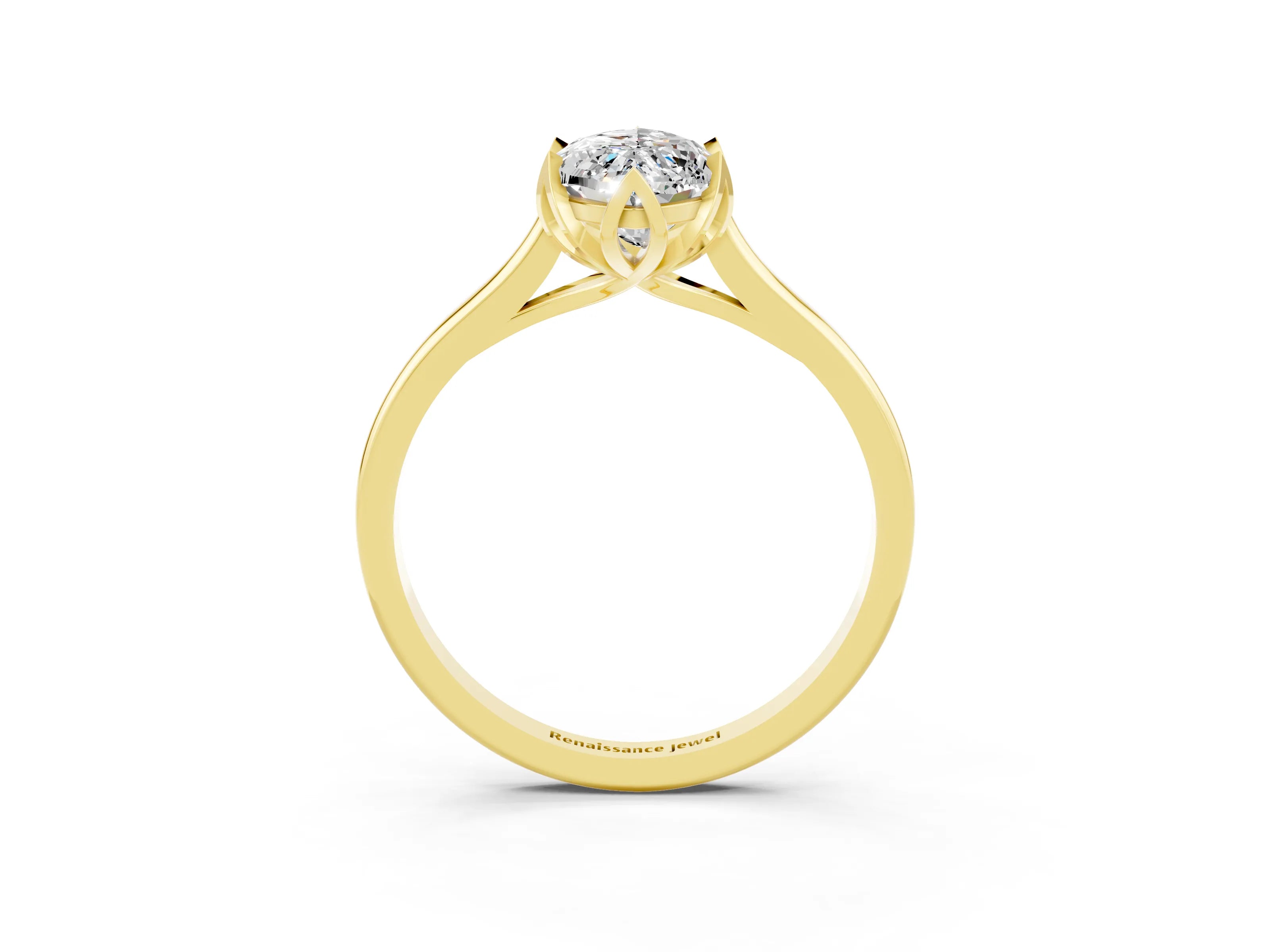 Yellow gold Marquise Cut Moissanite Solitaire Ring with Flower Prong Setting and Classic Band_15