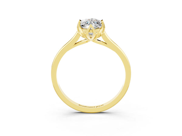 Yellow gold Marquise Cut Moissanite Solitaire Ring with Flower Prong Setting and Classic Band