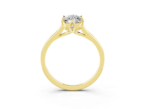 Yellow gold Marquise Cut Moissanite Solitaire Ring with Flower Prong Setting and Classic Band_15