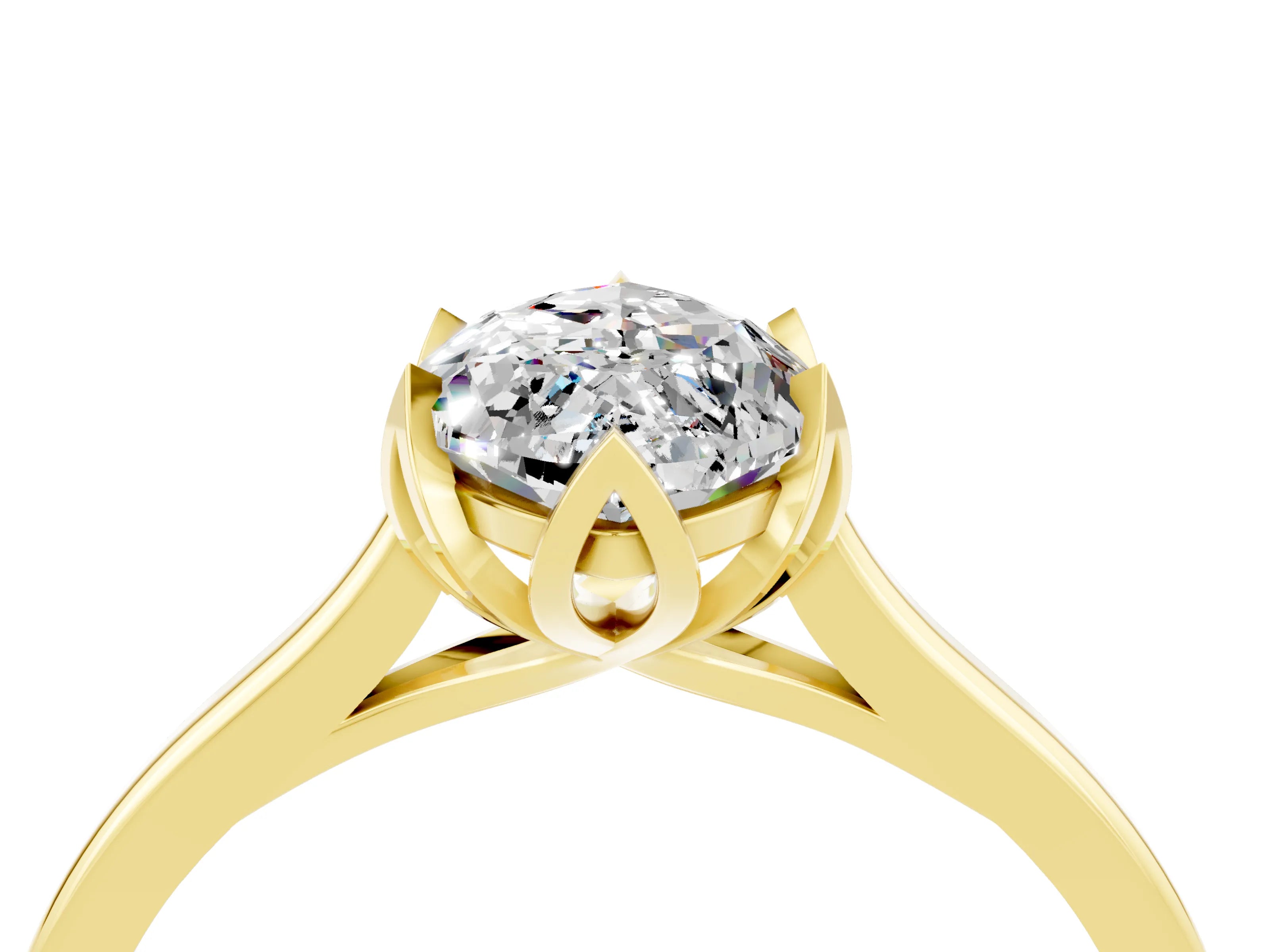Yellow gold Marquise Cut Moissanite Solitaire Ring with Flower Prong Setting and Classic Band_16