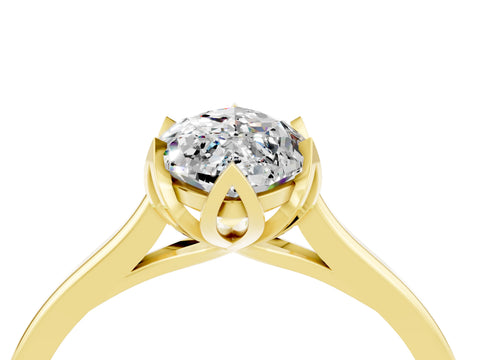 Yellow gold Marquise Cut Moissanite Solitaire Ring with Flower Prong Setting and Classic Band_16