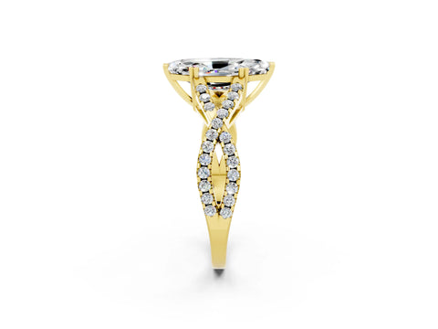 Yellow gold Marquise Cut Moissanite Solitaire Ring with Four-Prong Setting and Twisted Pavé Band_2