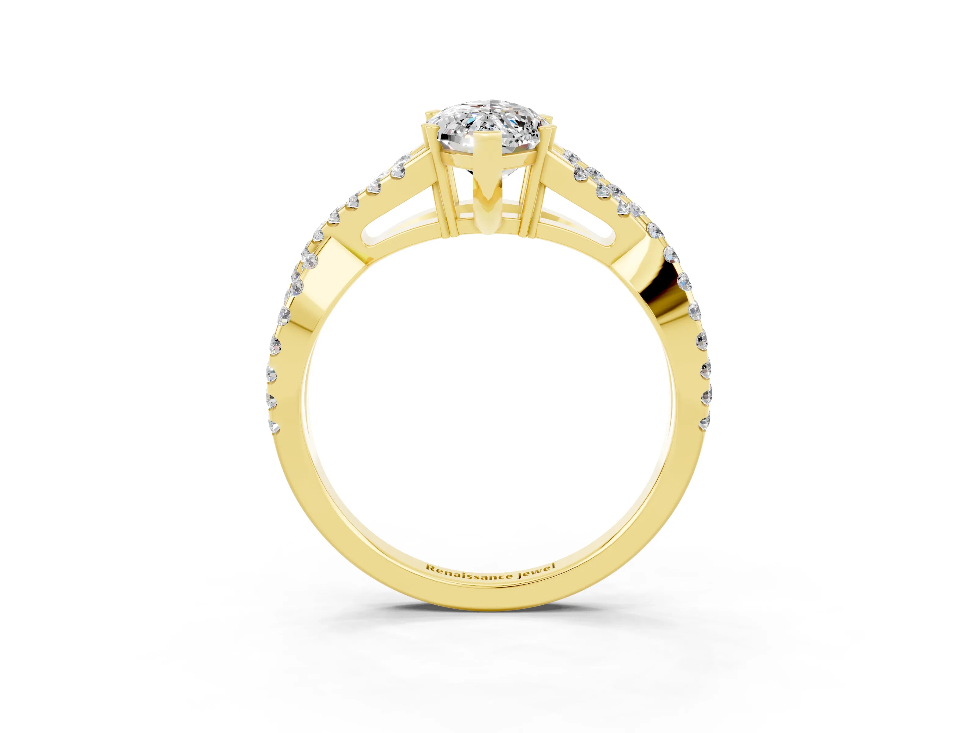 Yellow gold Marquise Cut Moissanite Solitaire Ring with Four-Prong Setting and Twisted Pavé Band_3