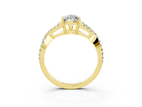 Yellow gold Marquise Cut Moissanite Solitaire Ring with Four-Prong Setting and Twisted Pavé Band_3