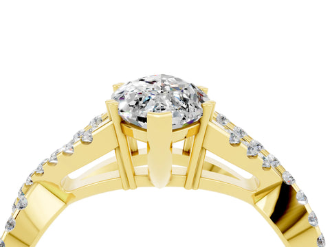 Yellow gold Marquise Cut Moissanite Solitaire Ring with Four-Prong Setting and Twisted Pavé Band_4