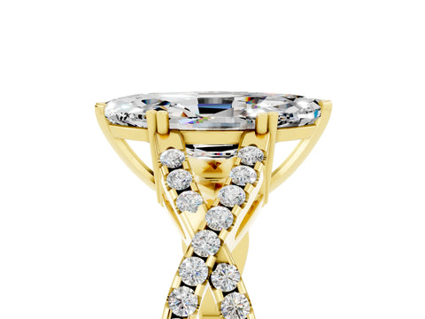 Yellow gold Marquise Cut Moissanite Solitaire Ring with Four-Prong Setting and Twisted Pavé Band_5