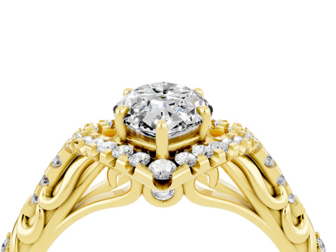 Yellow gold Marquise Cut Moissanite Solitaire Ring with Hidden Halo and Pavé Band_16