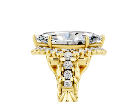 Yellow gold Marquise Cut Moissanite Solitaire Ring with Hidden Halo and Pavé Band_17