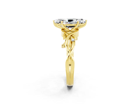 Yellow gold Marquise Cut Moissanite Solitaire Ring with Milgrain Pavé Band and Four-Prong Setting_14